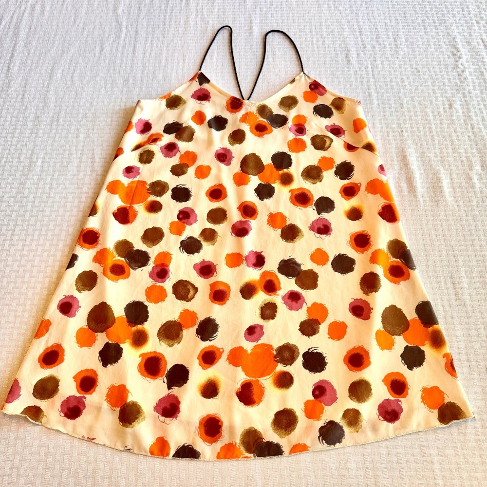 Anana Abstract Dot Print Boho Mini Dress Orange Pink Cream Mod Summer Small S‎